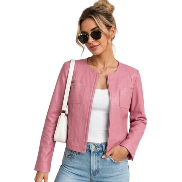 John Paul Richard Jackets & Blazers - VTG Y2K Uniform John Paul Richard Pink Lamb Leather Jacket L Barbiecore